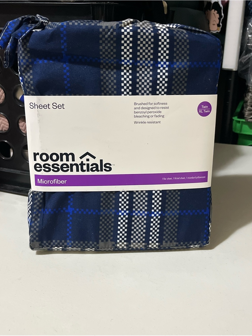 Room Essentials microfiber Navy and Gray Plaid Microfiber Sheet Set Twin/XL Twin